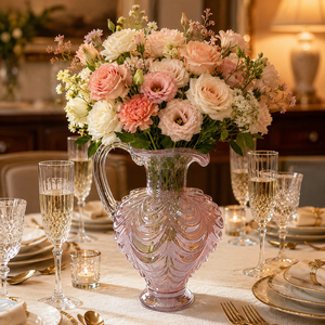 Vase en verre soufflé à la main avec poignée, carafe décorative pour fleurs, pour la table à manger et la décoration du salon - Product Image 3