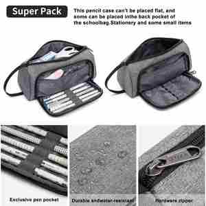 Canvas <b>Pen</b> Box Student Office Stationery Portable Large Capacity Case Customized Grey Pencil Bag With Handle - Product Image 5