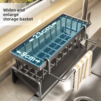 Support d'évier de cuisine en métal en gros avec barre de suspension amovible pour torchons, porte-éponge antirouille pour savon et brosse