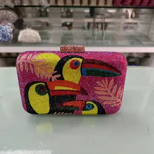 Produsen pemasok tas malam Cina dompet pesta wanita Clutch kristal burung badak