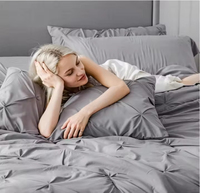 Parure de lit 3 pièces en tissu uni fait main, 7 couleurs, garnissage en polyester, housse de couette avec taies d'oreiller, disponible en tailles King et Queen