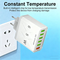 Chargeur mobile DENIXI QC3.0 65W à charge rapide, chargeur de voyage PD, adaptateur secteur multi-ports, adaptateur mobile de type C