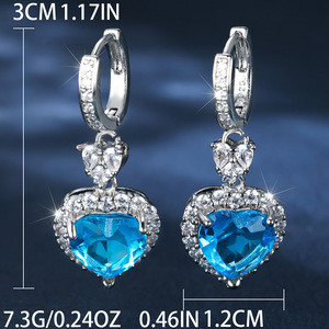 Orecchini pendenti da donna con pietra a forma di cuore blu, gioielli eleganti e alla moda - Product Image 3