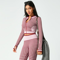Ensemble 2 pièces de vêtements de sport décontractés et élégants pour le yoga, motif pied-de-poule sans couture, style européen et américain, pour l'exportation (OEM/ODM)