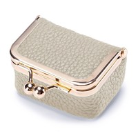 Dompet Koin Mini Kiss Lock Kulit PU Motif Litchi Tas Clutch Kecil Portabel Penyimpanan Earbud Lipstik Dompet Tersedia 7 Warna