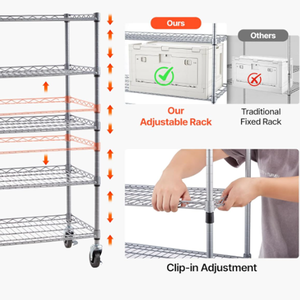 מדף אחסון מתגלגל בן 5 קומות עם 12 סלי אחסון, מדף תיל מפלדה עם גלגלים למוסך, משרד ומטבח - Product Image 5