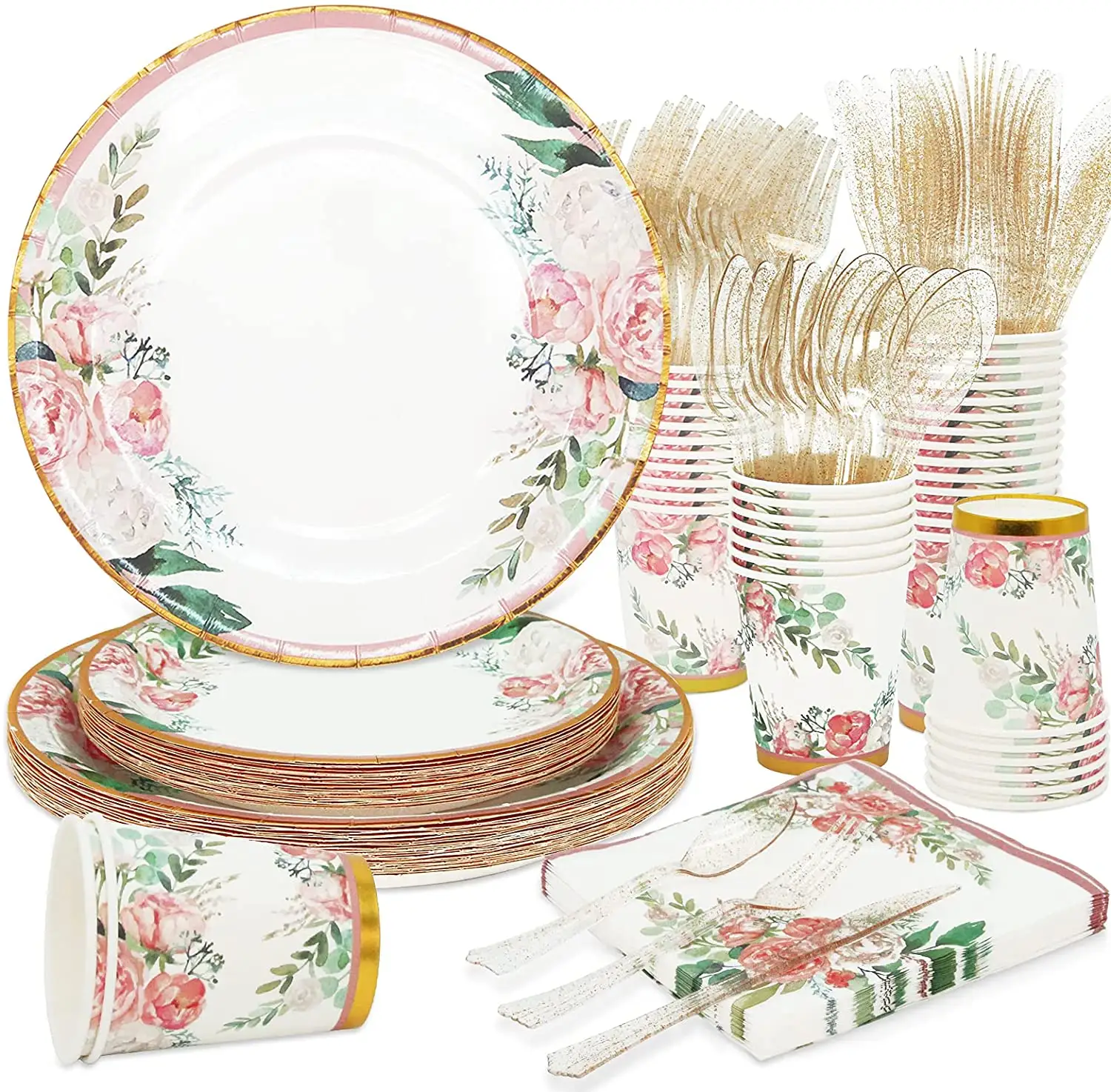 Cheap Luxury Party Supplies Wedding Disposable Tableware Sets Bridal Shower Floral Paper Plates