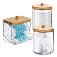 Boîte de rangement de coton-tige de maquillage boîte de rangement de cosmétiques avec couvercle en bambou