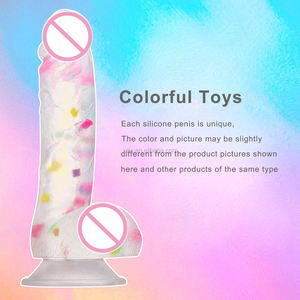 Renkli şeffaf silikon güçlü vantuz simülatörü gerçekçi Penis kadın gökkuşağı jöle yapay kristal yapay Penis seks oyuncak - Product Image 6