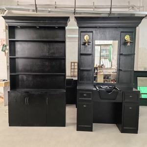 Station de coiffure moderne en <span class=keywords><strong>bois</strong></span> noir avec miroir de maquillage et armoire pour <span class=keywords><strong>centre</strong></span> <span class=keywords><strong>commercial</strong></span> - Product Image 4