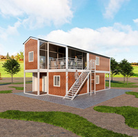 Maisons préfabriquées en conteneurs à deux étages, aspect bois, pour usage extérieur, assemblage rapide et facile, design moderne, résistant au vent