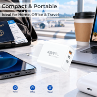 Pengisi Daya Colokan EU 45W PD QC3.0 3 Port USB-A Adaptor Dinding Tipe-C Ganda untuk Laptop, Ponsel, Tablet OG92