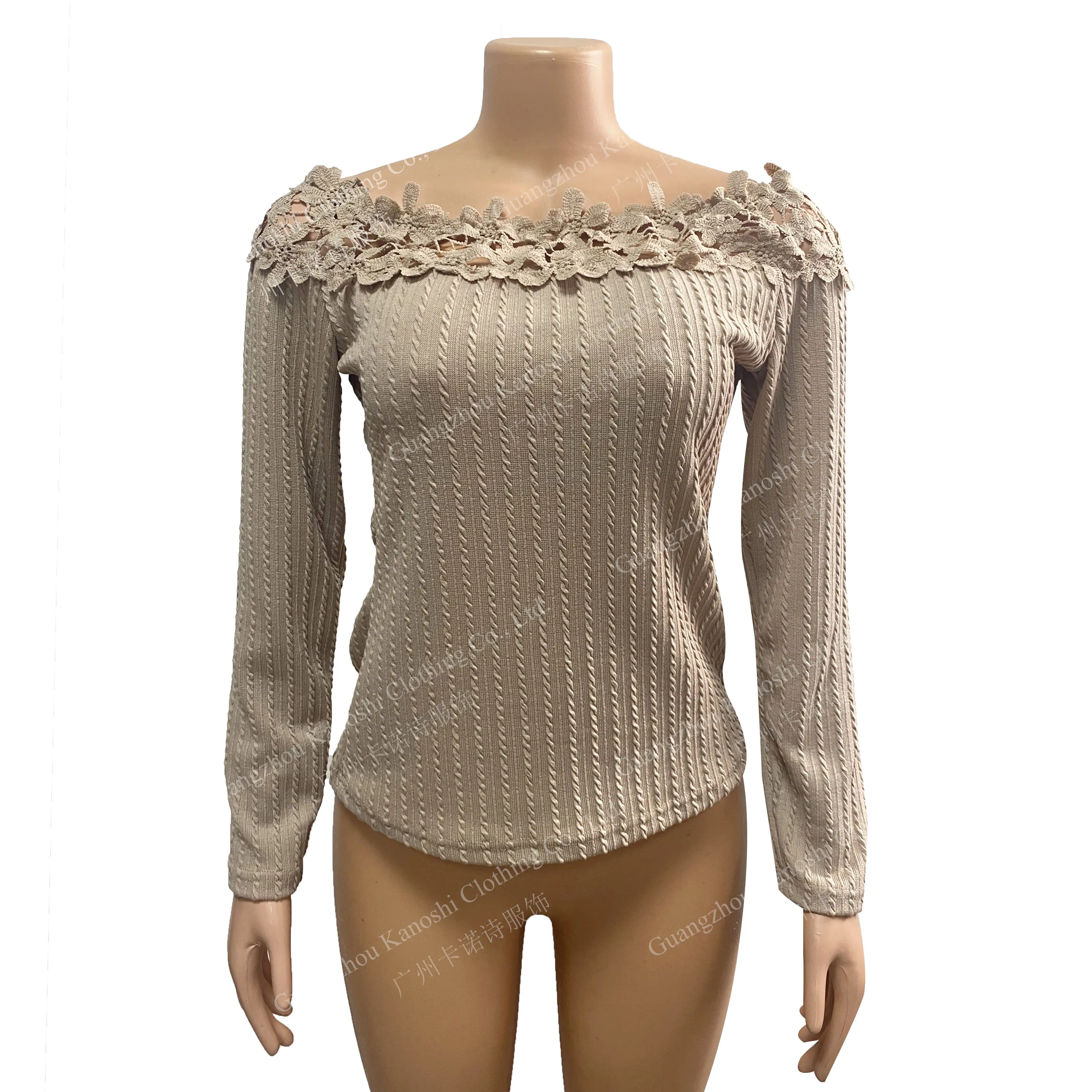 Custom Woman tops fashionable lace plus size long sleeve high quality Knit tops for women