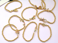 Bracelet élastique BC1605 avec perles dorées de 4 mm, pavé de zircone cubique, motifs animaux (alligator, crabe, homard, hippocampe, poisson)