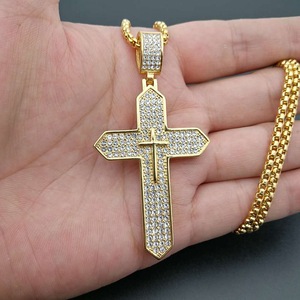 Cross Pendant <b>Necklace</b> Stainless Steel Gold Plated Pave Setting Unisex Gift - Product Image 4