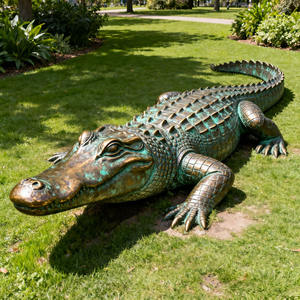 Escultura de cocodrilo de bronce animal de metal de tamaño real para exteriores de gran tamaño - Product Image 4