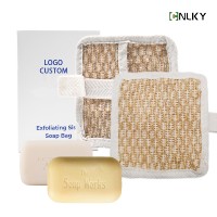 Éponge de bain carrée en sisal naturel double couche en jute, exfoliante pour le corps, avec boucle de suspension pour la douche, éliminateur de peaux mortes