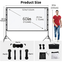 Écran de projection portable HD pour projecteur extérieur, double support, 120 pouces, 16:9, pliage rapide