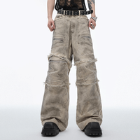 Streetwear OEM personnalisé, jean denim délavé unisexe pantalon cargo vintage patchwork à plusieurs poches pour hommes abîmés