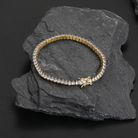 Venta Directa de Fábrica: Pulsera de Tenis de Moda con Cadena de Latón de 3mm y 3 Garras, Microincrustaciones de Zirconia, Estilo Hip-hop y Rap