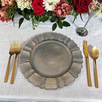 Assiette de présentation artisanale en PP motif végétal, 33 cm de diamètre, élégante et luxueuse, réutilisable pour mariage et dîner