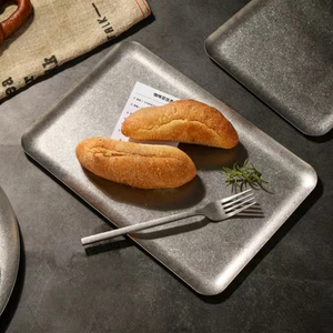 Vintage faire vieux style industriel café en acier inoxydable <span class=keywords><strong>dessert</strong></span> <span class=keywords><strong>assiette</strong></span> à gâteau Western <span class=keywords><strong>assiette</strong></span> ronde peu profonde barbecue <span class=keywords><strong>assiette</strong></span> à viande - Product Image 1