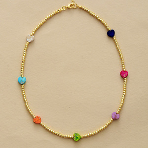 Collier en forme de cœur avec pierres de 7 couleurs, chaîne de clavicule, bijoux en alliage de zinc, cadeau pour femmes, accessoire de mode - Product Image 5