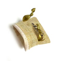 Pochette à bonbons en lin de chanvre imitation toile de jute kaki avec logo personnalisé, petit sac en lin portable avec cordon de serrage et ruban