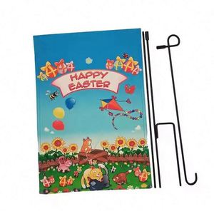 Hot Sale Double Sided Linen Letterpress Printed Happy <b>Easter</b> Spring Custom Garden Flag Portable Hanging for Yard Decoration - Product Image 1