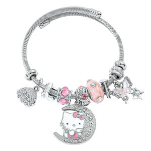 2025 New Trendy Glitter Cat Shiny <b>Moon</b> Love Charm <b>Bracelet</b> Stylish Zinc Alloy Rhodium Plated Unisex Fashion Jewelry Niche Design - Product Image 5