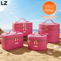 Sac de maquillage professionnel LZ personnalisé, résistant aux taches, pour femmes, organiseur, fermeture éclair, cuir végétalien tissé, trousse de toilette, marron, voyage