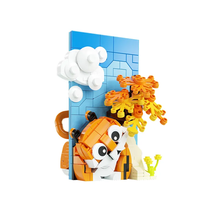 QIZHILE Tiger Down The Mountain Building Block, Model Harimau Lucu Bricks Set Hewan DIY Mainan Bangunan Mini 3D Bata