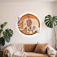 Peinture murale décorative en gros, motif animal de dessin animé en porcelaine cristalline 3D, éléphant haute résolution sur base en bois