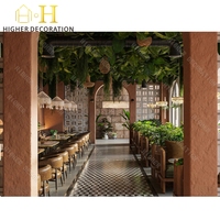 Salle à manger complète de qualité supérieure Comptoir de bar de restaurant en marbre personnalisé avec casier à vin Ensemble de meubles de restaurant de haute qualité