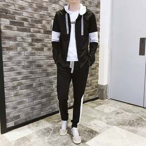 I-0433 <b>Men</b> Autumn Sporty Tracksuit Two-Piece Set Breathable Knitted Sport <b>Hoodie</b> Sweatshirt & Pants with Hooded Jacket - Product Image 5