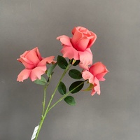 LO-1382 Flor Artificial de Seda Realista y Económica de 63 cm con 3 Cabezas de Rosa para Decoración de Bodas, Eventos y Hogar