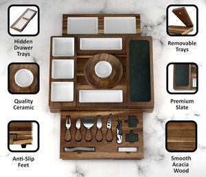 Grand plateau de service <span class=keywords><strong>magnétique</strong></span> de qualité supérieure pour charcuterie, viande, fruits, <span class=keywords><strong>ardoise</strong></span>, planche à découper en <span class=keywords><strong>bois</strong></span> d'acacia, ensemble de couteaux à fromage, charcuterie - Product Image 3