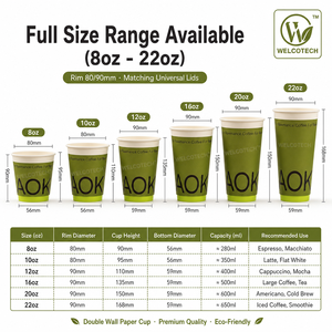 Bicchieri di Carta per Caffè a Doppia Parete con Logo Personalizzato, Tazze Usa e Getta Isolate per Bevande Calde e Tè, Produzione all'Ingrosso da 8oz a 22oz - Product Image 5