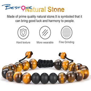 Pulsera de Cuentas de Piedra Ojo de Tigre de 8 mm Brazaletes Ajustables con Cuerda Trenzada de Roca de Lava para Hombre y Mujer Pulseras de Equilibrio y Sanación para Yoga - Product Image 4