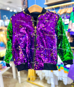 Costume di carnevale viola per bambini e ragazze <span class=keywords><strong>Outwear</strong></span> alla moda da donna Casual con Zip cappotto martedì Gras giacca di paillettes reversibile - Product Image 5