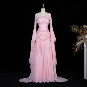 Abito <span class=keywords><strong>da</strong></span> <span class=keywords><strong>sera</strong></span> Sharon Said SS286 di lusso con perle e nappe rosa, con cappotto fluido, per fidanzamento a Dubai, per donna, per feste di matrimonio - Product Image 2