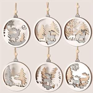 European-Style Eco-Friendly <b>Christmas</b> <b>Tree</b> Ornaments Engraved <b>Wooden</b> Reindeer Pendants Hollowed-Out Circular Customized - Product Image 1