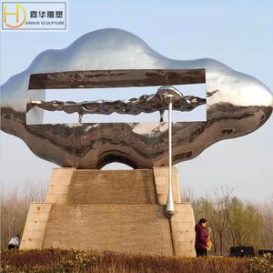 Sculpture de nuage en miroir Jiahua, en acier inoxydable, irrégulière, abstraite, pour l'extérieur, à poser au sol, fontaine décorative artisanale - Product Image 2