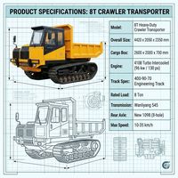 RUIBOTE Transporteur sur chenilles diesel 8 tonnes, Chariot de transport lourd à chenilles, Dumper sur chenilles haute capacité de charge pour travaux d'ingénierie, Haute performance opérationnelle