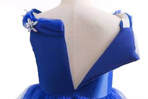 Robe de bal en tulle pour enfants, costume de cosplay d'Halloween, robe de princesse bleue à épaules dénudées avec papillons pour filles - Product Image 4