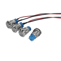 Interrupteur à bouton LED électronique 12V IP65 étanche en acier inoxydable 12MM à tête plate, auto-bloquant/réinitialisable, avec borne à souder 2 broches, 5A