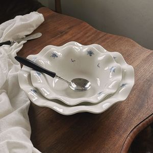 French Embossed Blue Rose Ceramic Dessert Dish Vintage Home Restaurant Flower <b>Dinner</b> Plate for Party Occasions - Product Image 3