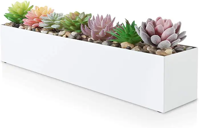 Pot de fleurs Long en acier inoxydable, personnalisé, grand Pot de jardin pour plantes en métal d'intérieur, blanc