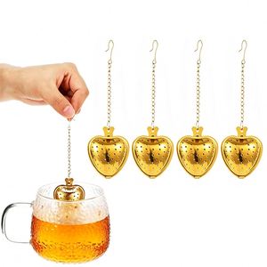 Infuseur à thé créatif en forme de cœur en acier inoxydable avec chaîne, passoire réutilisable pour thé en vrac, accessoires, cadeaux - Product Image 1