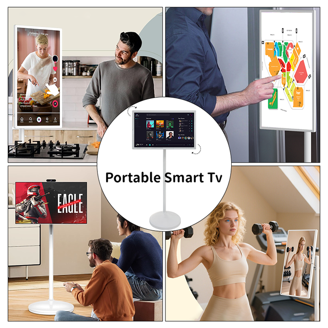 27" Smart Android LED Backlit Touchscreen TV 60/120Hz Refresh Rate Definition White Stand for Home Hotels Trade Shows Travel